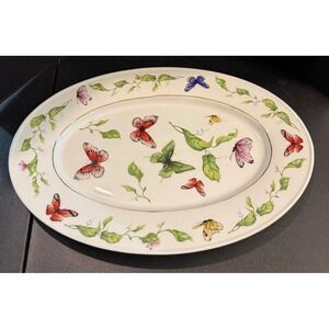 I. Godinger & Co. 14" Serving‎ Platter Plate White Butterfly Floral Gold Rim
